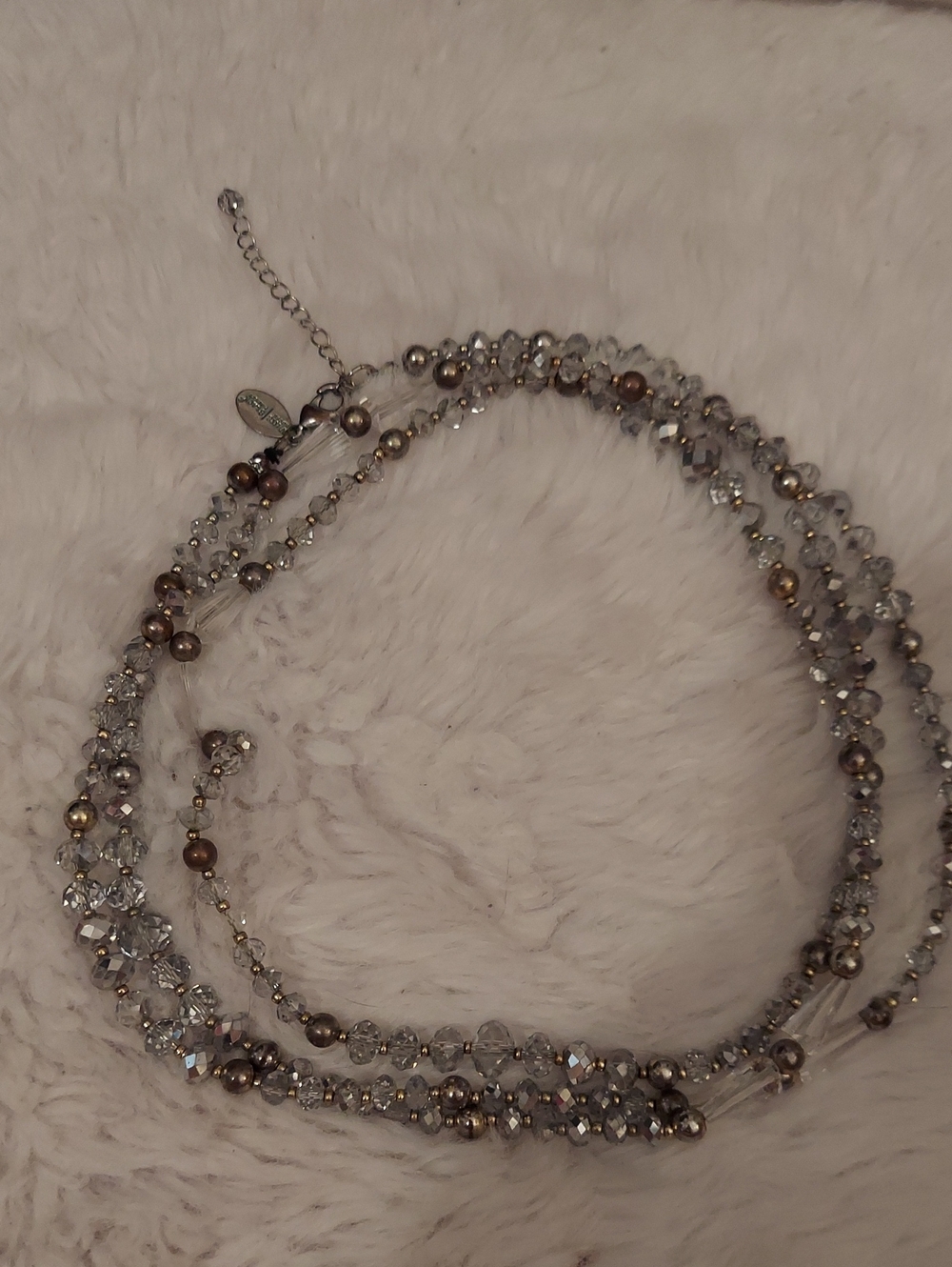 White House Black Market Silver Crystal and Bronze Pearl Layered Necklace